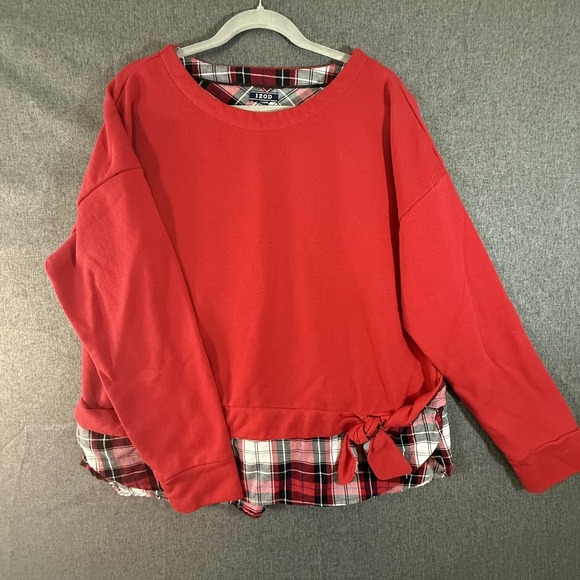 Izod Tops - Izod Women's Red Long Sleeves & Flannel Bottom Layer Warm Sz XXL EUC